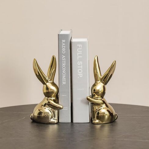 Decorative Ceramic Book Ends, Quirky Rabbit Bookends, Bunny Book Holders Stopper for Shelves Art Bookend - Silver in Saudi Arabia