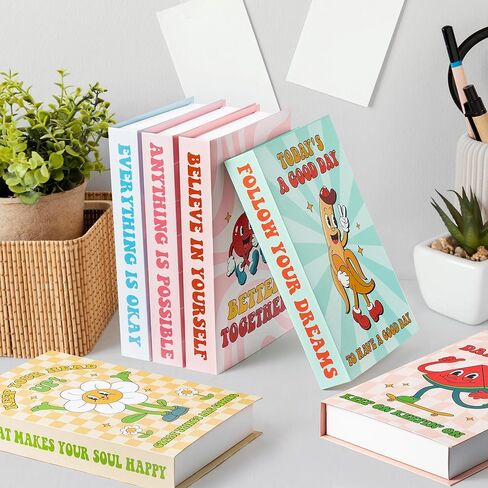 6 قطع من الكتب المزيفة المزخرفة باللون الوردي Preppy، كتب Preppy Happy Face Howdy Faux الجمالية لديكور غرفة المعيشة والكتب المكدسة المزخرفة ورف طاولة القهوة ورف الكتب وديكور المنزل (Preppy) in Kuwait