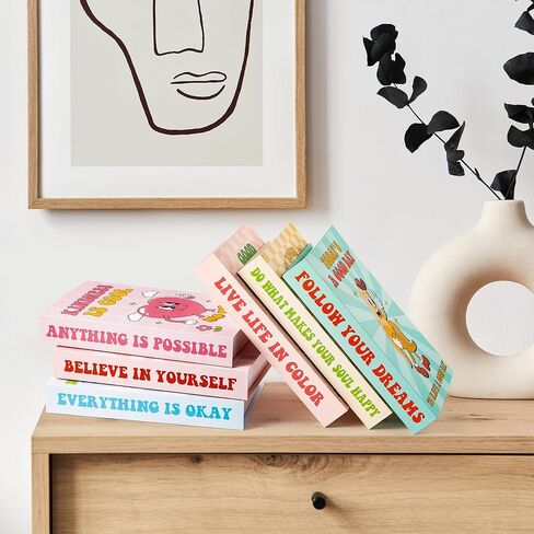 6 قطع من الكتب المزيفة المزخرفة باللون الوردي Preppy، كتب Preppy Happy Face Howdy Faux الجمالية لديكور غرفة المعيشة والكتب المكدسة المزخرفة ورف طاولة القهوة ورف الكتب وديكور المنزل (Preppy) in Kuwait