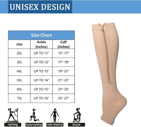 2 Packs Plus Size Compression Socks with Zipper, Knee High 15-20mmHg Socks for Women Men Open Toe Support Socks in Saudi Arabia