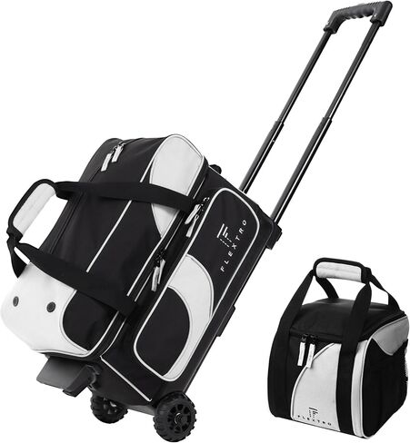 2 Ball Bowling Bag with Wheels PLUS Single Ball Bowling Bag; 2 Ball Double Roller Trolley with Compartments for Bowling Equipment and Shoes in Saudi Arabia