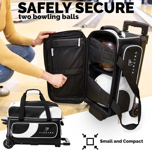 2 Ball Bowling Bag with Wheels PLUS Single Ball Bowling Bag; 2 Ball Double Roller Trolley with Compartments for Bowling Equipment and Shoes in Saudi Arabia