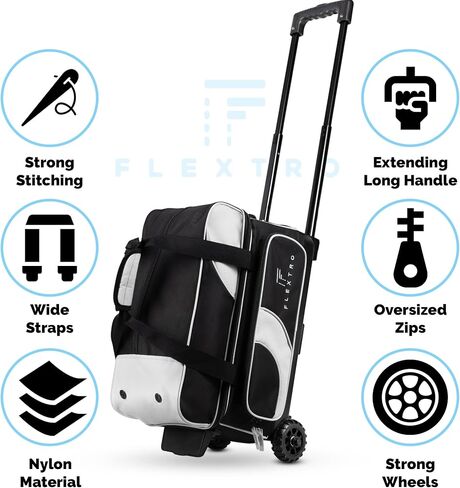 2 Ball Bowling Bag with Wheels PLUS Single Ball Bowling Bag; 2 Ball Double Roller Trolley with Compartments for Bowling Equipment and Shoes in Saudi Arabia