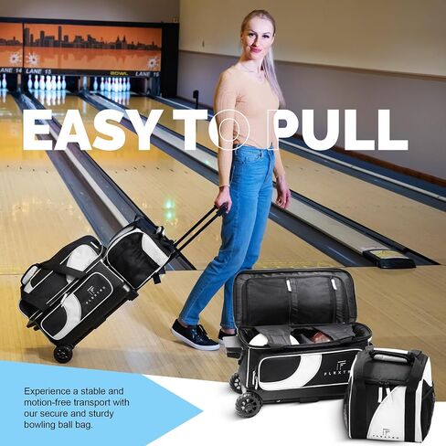 2 Ball Bowling Bag with Wheels PLUS Single Ball Bowling Bag; 2 Ball Double Roller Trolley with Compartments for Bowling Equipment and Shoes in Saudi Arabia
