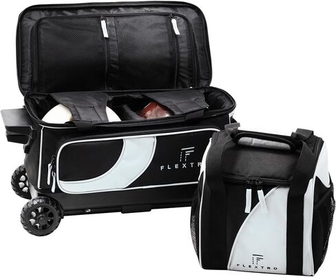 2 Ball Bowling Bag with Wheels PLUS Single Ball Bowling Bag; 2 Ball Double Roller Trolley with Compartments for Bowling Equipment and Shoes in Saudi Arabia