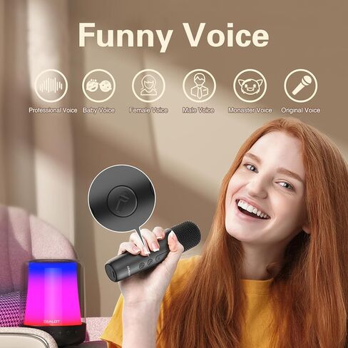 آلة كاريوكي مع 2 ميكروفونات لاسلكية، مكبر صوت بلوتوث محمول TWS مع 11 لونًا من أضواء LED، صوت جهير فائق، صوت مضحك، هدايا عيد ميلاد للبالغين والأطفال، حفلة منزلية للفتيات والأولاد in Kuwait