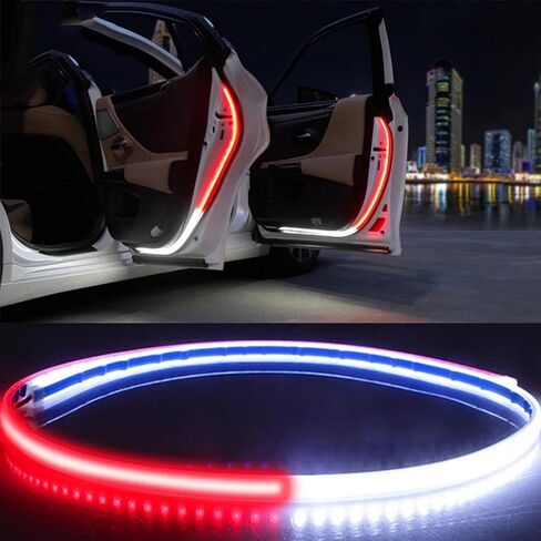 Car Door LED Warning Light, 2 Pcs 48 Inch Flexible Dual Color Strip Light White & Red Sequential Switchback, Safety Light, Strobe Lights for Anti Rear-end Collision in Kuwait