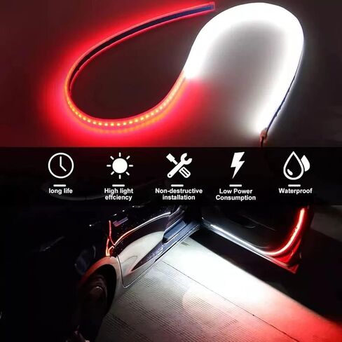 Car Door LED Warning Light, 2 Pcs 48 Inch Flexible Dual Color Strip Light White & Red Sequential Switchback, Safety Light, Strobe Lights for Anti Rear-end Collision in Kuwait