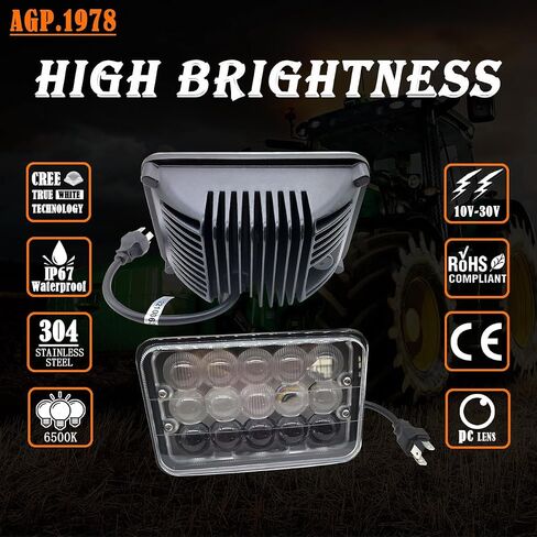مصباح أمامي LED Hi-lo مقاس 4 بوصة × 6 بوصة بقدرة 45 وات بقدرة 6000 كيلو أمبير على الطرق الوعرة متوافق مع حقيبة الجرار IH Tractor: 9210-P.I.N. JCB0028400 وبعد، 9230-P.I.N. JCB0028400 وبعد in Saudi Arabia