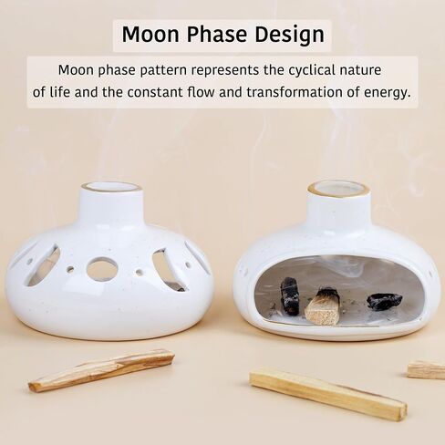 ZenBless 3 in 1 Incense Holder for Palo Santo Sticks Sage Bundles Cone Incense, Handcrafted Ceramic Incense Burner Holder Ash Catcher with Chimney, Smudge Bowl for Yoga Meditation Room Home Decor in Saudi Arabia