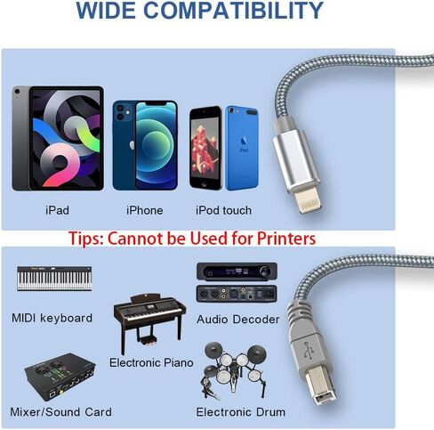 كابل iPhone إلى USB B Midi بطول 5 أقدام، وسلك واجهة Lightning إلى USB 2.0 Midi لأجهزة iPhone وiPad وiPod إلى وحدة تحكم Midi وأداة الموسيقى الإلكترونية ولوحة مفاتيح Midi وواجهة تسجيل الصوت والمزيد in Kuwait