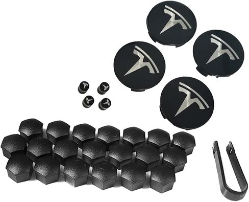 ملحقات أغطية المحور طراز Tesla 3 Y S X مع 4 أغطية مركزية لمحور العجلات + 20 غطاء صامولة + 4 مجموعات أغطية جذعية صمام الإطارات لتزيين وتعديل الإطارات الأصلية (أحمر وأسود) in Kuwait