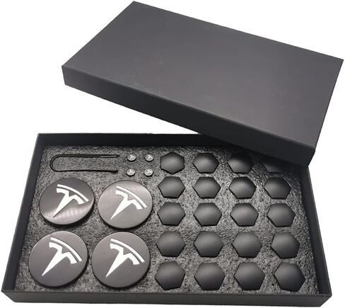 ملحقات أغطية المحور طراز Tesla 3 Y S X مع 4 أغطية مركزية لمحور العجلات + 20 غطاء صامولة + 4 مجموعات أغطية جذعية صمام الإطارات لتزيين وتعديل الإطارات الأصلية (أحمر وأسود) in Kuwait
