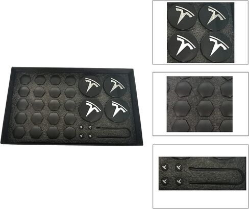 ملحقات أغطية المحور طراز Tesla 3 Y S X مع 4 أغطية مركزية لمحور العجلات + 20 غطاء صامولة + 4 مجموعات أغطية جذعية صمام الإطارات لتزيين وتعديل الإطارات الأصلية (أحمر وأسود) in Kuwait