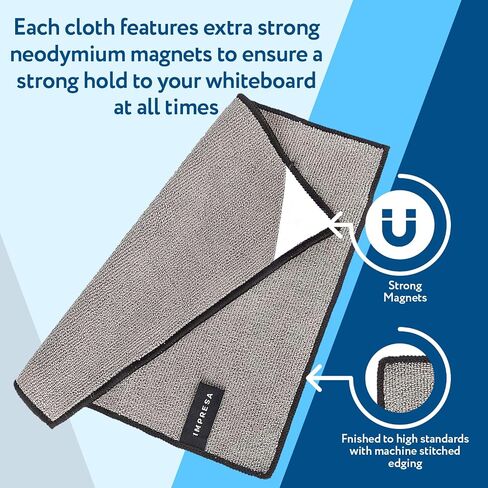 IMPRESA 4 Pack Magnetic Cleaning Cloth Dry Erasers for White Boards - Extra Strong Magnet - Compatible with All Whiteboards - Ideal for Classroom, Home & Office Use -Reusable & Washable- 10'' X 10'' in Saudi Arabia