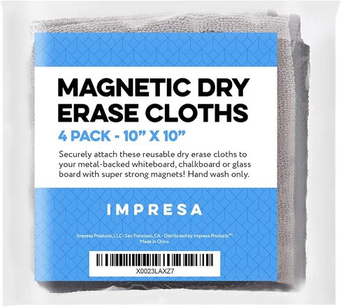IMPRESA 4 Pack Magnetic Cleaning Cloth Dry Erasers for White Boards - Extra Strong Magnet - Compatible with All Whiteboards - Ideal for Classroom, Home & Office Use -Reusable & Washable- 10'' X 10'' in Saudi Arabia