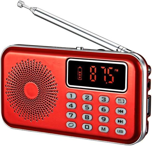 راديو AM FM محمول مع مكبر صوت بلوتوث ومشغل بطاقة SD، مشغل MP3 مع مقبس سماعات الرأس، حفظ المسح التلقائي، راديو ترانزستور بطارية قابلة للشحن (أحمر) in Saudi Arabia
