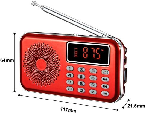 راديو AM FM محمول مع مكبر صوت بلوتوث ومشغل بطاقة SD، مشغل MP3 مع مقبس سماعات الرأس، حفظ المسح التلقائي، راديو ترانزستور بطارية قابلة للشحن (أحمر) in Saudi Arabia