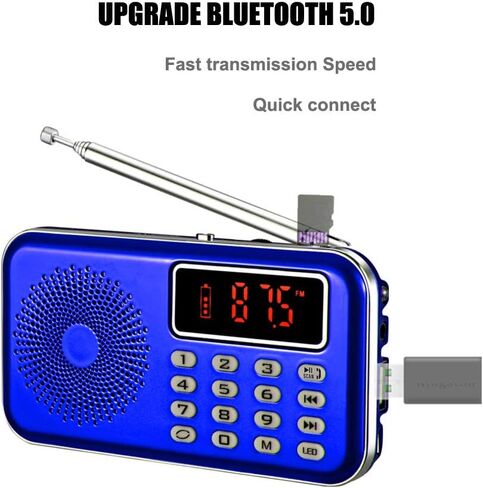 راديو AM FM محمول مع مكبر صوت بلوتوث ومشغل بطاقة SD، مشغل MP3 مع مقبس سماعات الرأس، حفظ المسح التلقائي، راديو ترانزستور بطارية قابلة للشحن (أحمر) in Saudi Arabia