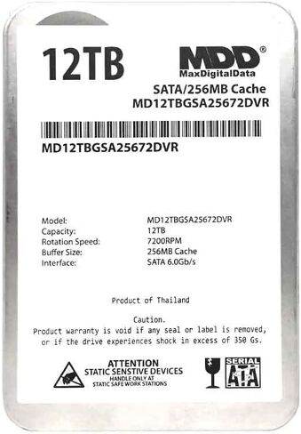 MDD 12TB 7200 RPM 256MB Cache SATA 6.0Gb/s 3.5inch Internal Hard Drive for Surveillance Storage (MD12TGSA25672DVR) - 3 Years Warranty (Renewed) in Saudi Arabia