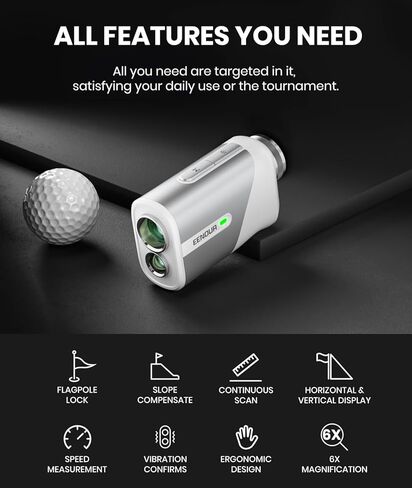 EENOUR Golf Rangefinder Mini مع منحدر وشاشة حمراء / خضراء، 1093Y Pin Lock Vibration Laser Range Finder، تكبير 6X، مسح مستمر قابل لإعادة الشحن للجولف والصيد in Kuwait