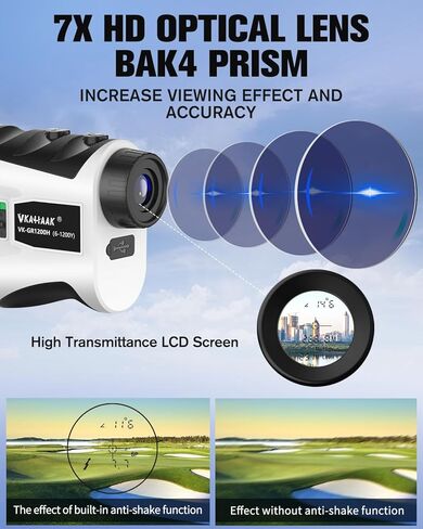 جهاز تحديد نطاق الجولف، جهاز تحديد نطاق الجولف بطول 1200 ياردة مع منحدر، جهاز تحديد نطاق الليزر التكبير 7X مع اهتزاز قفل العلم/مغناطيس/ 6 أوضاع/شحن USB in Kuwait