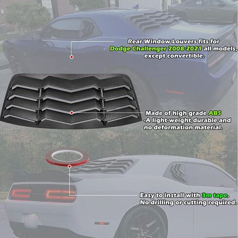 Rear Window Louver for Dodge Challenger 2008-2021 in Lambo Style Windshield Scoop Louvers Sun Shade Vent Cover Matte Black in Saudi Arabia