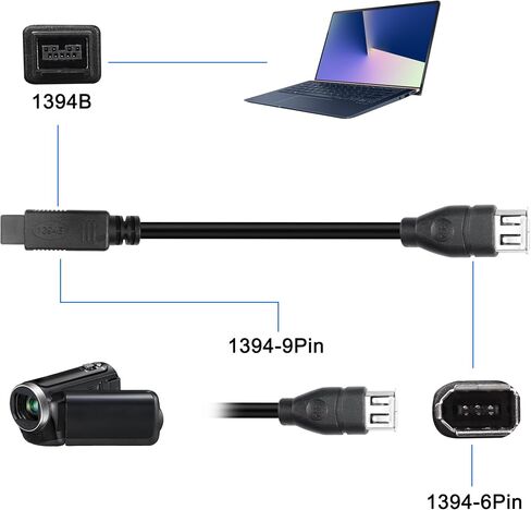 MEIRIYFA Firewire 1394a 6Pin أنثى إلى 1394b 9Pin ذكر IEEE 400 إلى 800 كابل تمديد محول نقل البيانات لأجهزة الكمبيوتر وكاميرات الفيديو الرقمية ومحركات الأقراص المضغوطة الخارجية (20 سم) in Saudi Arabia