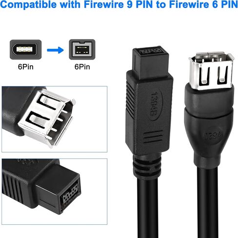 MEIRIYFA Firewire 1394a 6Pin أنثى إلى 1394b 9Pin ذكر IEEE 400 إلى 800 كابل تمديد محول نقل البيانات لأجهزة الكمبيوتر وكاميرات الفيديو الرقمية ومحركات الأقراص المضغوطة الخارجية (20 سم) in Saudi Arabia