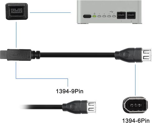 MEIRIYFA Firewire 1394a 6Pin أنثى إلى 1394b 9Pin ذكر IEEE 400 إلى 800 كابل تمديد محول نقل البيانات لأجهزة الكمبيوتر وكاميرات الفيديو الرقمية ومحركات الأقراص المضغوطة الخارجية (20 سم) in Saudi Arabia