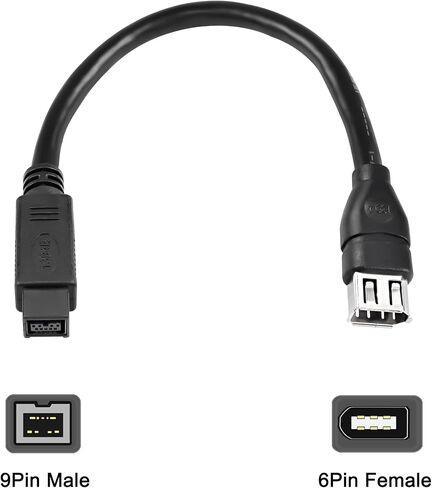 MEIRIYFA Firewire 1394a 6Pin أنثى إلى 1394b 9Pin ذكر IEEE 400 إلى 800 كابل تمديد محول نقل البيانات لأجهزة الكمبيوتر وكاميرات الفيديو الرقمية ومحركات الأقراص المضغوطة الخارجية (20 سم) in Saudi Arabia