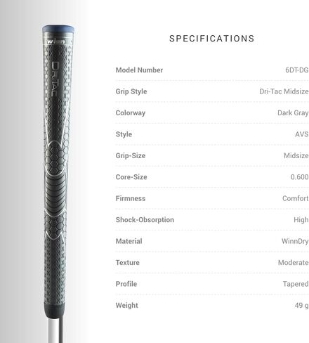 Winn DriTac Standard Midsize Grip (+1/16), Dark Gray in Saudi Arabia