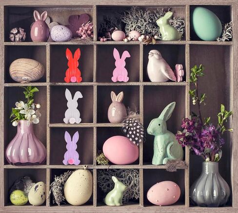4Pcs Easter Bunny Decor, Wooden Bunny Decoration with Pompom Tails, Colorful Table Wooden Signs with White Stripes, Easter Wood Bunny Centerpiece for Home Indoor Spring (Pink Set) in Saudi Arabia