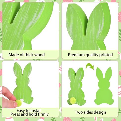 4Pcs Easter Bunny Decor, Wooden Bunny Decoration with Pompom Tails, Colorful Table Wooden Signs with White Stripes, Easter Wood Bunny Centerpiece for Home Indoor Spring (Pink Set) in Saudi Arabia