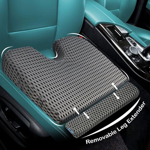 4D Mesh Car Seat Cushion for Car Seat Driver (w/Detachable Leg Extender) Gel Infused Memory Foam - Wedge Seat Cushion Ideal for Car Truck, Chair for Sciatica Hip Pain Relief in Saudi Arabia