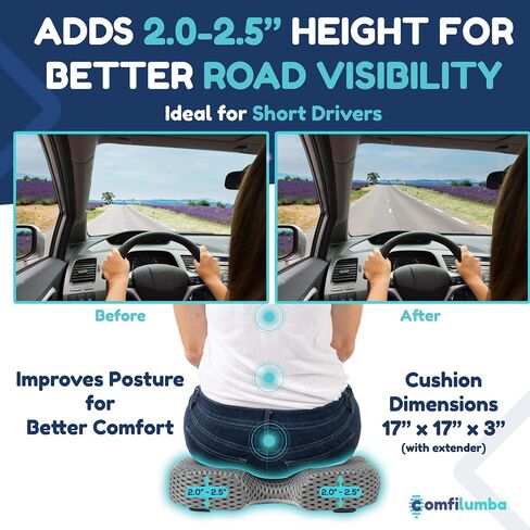4D Mesh Car Seat Cushion for Car Seat Driver (w/Detachable Leg Extender) Gel Infused Memory Foam - Wedge Seat Cushion Ideal for Car Truck, Chair for Sciatica Hip Pain Relief in Saudi Arabia