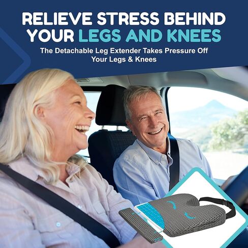 4D Mesh Car Seat Cushion for Car Seat Driver (w/Detachable Leg Extender) Gel Infused Memory Foam - Wedge Seat Cushion Ideal for Car Truck, Chair for Sciatica Hip Pain Relief in Saudi Arabia