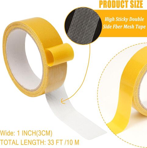 4 لفات شريط قماشي مزدوج الجوانب شديد التحمل، شريط شبكي من ألياف الشاش لاصق قوي مزدوج الجوانب، شريط شفاف للملابس، شريط قوي عالمي عالي الجودة، 1.18 بوصة × 33 قدم in Kuwait