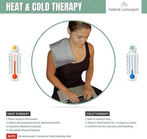 Herbal Concepts Aromatherapy Rectangular Shaped Microwaveable Wrap made of Organic Flaxseed, Yarrow, & Hops for Shoulder | Shoulder Wrap Soothes Stress & Pain | Available in Charcoal in Saudi Arabia