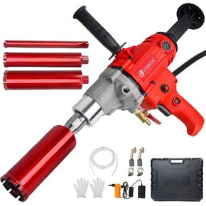Diamond Core Drilling Machine，Handheld Dry and Wet Core Drill Rig， 1-1/4"Threaded Shaft, Equipped with Wet Drill Bits 1.25", 2.5", 3.25",4"and Water Pump Set, Suitable for Concrete Bricks and Stones in Saudi Arabia