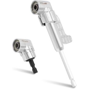105 Degree Right Angle Drill Adapter Set, 2025 Upgrade 1/4" Short & Long Hex Shank Driver Angle Extension Kit for Screwdriver & Drill（Silvery）