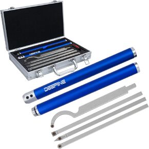 Carbide Tip Wood Lathe Turning Tool Kit, Lathe Roughing and Finishing Hollow Tool Interchangeable Aluminum Alloy Handle with Diamond Round Square Carbide Inserts (Metal handle)
