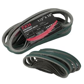 ZKH Zirconia Sanding Belts for Metal Working, 1/2" x 18" Belt Sander Paper, 36 Pack 40 Assorted Grits Sander Belts for Metal Polishing, Woodworking