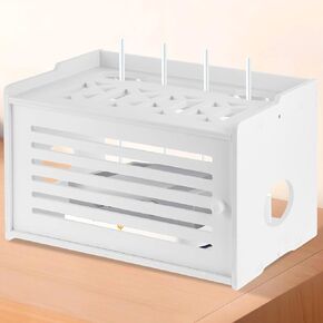 Router Shelf Storage, PVC White, 14.6" x 10.4" x 8.9", Organizer for Router, Modem, Power Cables, Tabletop, Home & Office Use