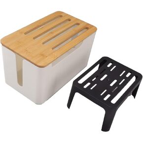 Router Storage Box,Router Shelf,Large Space Multi Hole Bit Bamboo Cover Home WiFi Router Organizer Modem Cable Router Cover Organized Management Hider Rack