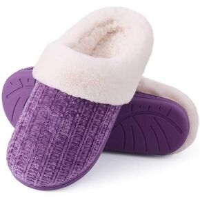 Evshine Warm Knit House Slippers for Women Comfy Wool-Like Lined Chenille Slippers with Memory Foam and Indoor Outdoor Soles