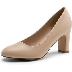 DREAM PAIRS Women's Block Heels Closed Toe High Chunky Rounded Toe Pumps Comfortable Slip On Work Shoes