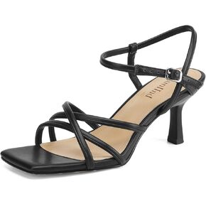 Women's Sandals Square Open Toe Kitten Heels Strappy Ankle Strap Heeled Sandals for Women Comfy Weddings Shoes