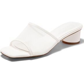 Coutgo Womens Slide Sandals Mesh Chunky Heels Mules Square Open Toe Slip On Summer Dress Shoes