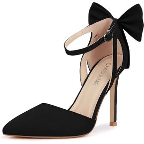 Carcuume Womens Bow Tie Back Heels Close Toe Pumps Stiletto High Heels Wedding Shoes Ankle Strap Heel Sandals